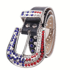 Men's Women's Flag Rhinestone Belt Western Cowboy Crystal Studded Strap