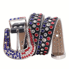Men's Women's Flag Rhinestone Belt Western Cowboy Crystal Studded Strap