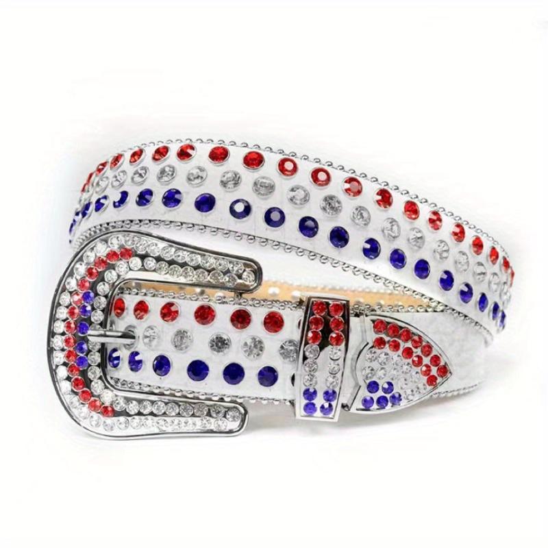 Men's Women's Flag Rhinestone Belt Western Cowboy Crystal Studded Strap