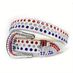 Men's Women's Flag Rhinestone Belt Western Cowboy Crystal Studded Strap