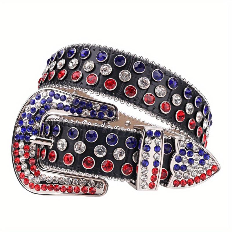 Men's Women's Flag Rhinestone Belt Western Cowboy Crystal Studded Strap