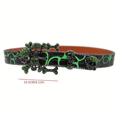 Green Large Skull Rhinestone Belt Hip hop Punk Stylish Men