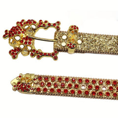 Golden Skull Rhinestone PU Material Belt Buckle