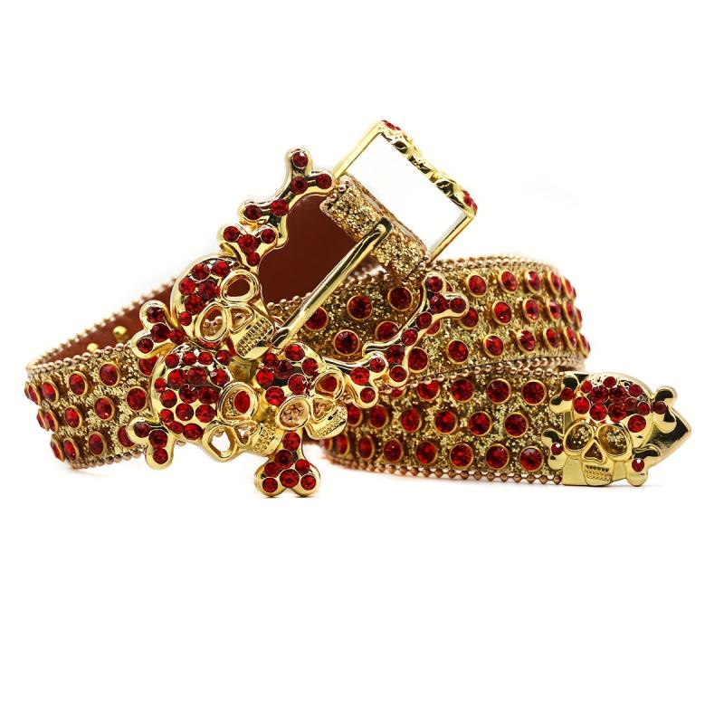 Golden Skull Rhinestone PU Material Belt Buckle