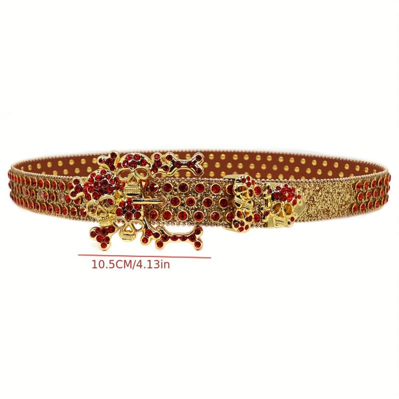 Golden Skull Rhinestone PU Material Belt Buckle