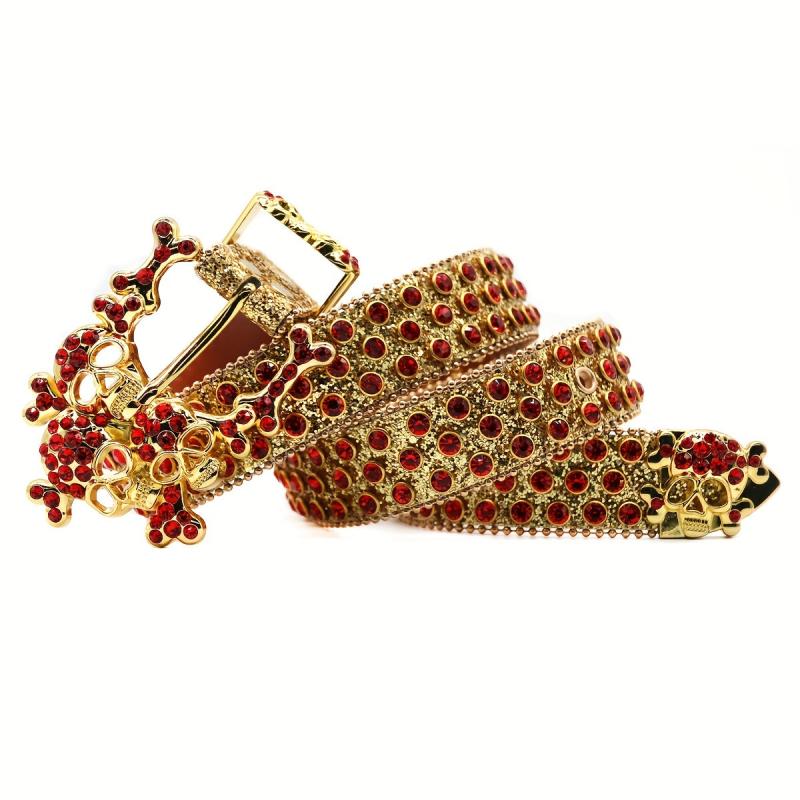 Golden Skull Rhinestone PU Material Belt Buckle