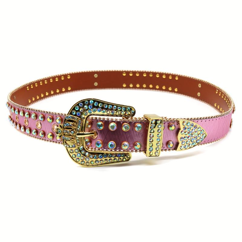 Punk Leather Belt with Crown Rhinestones & Alloy Buckle
