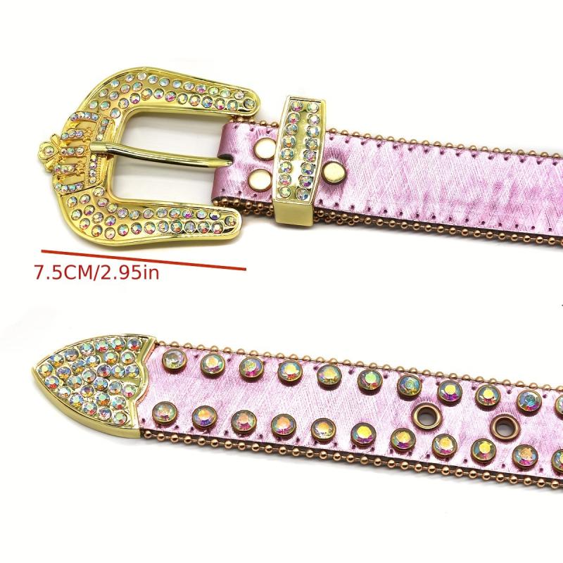 Punk Leather Belt with Crown Rhinestones & Alloy Buckle