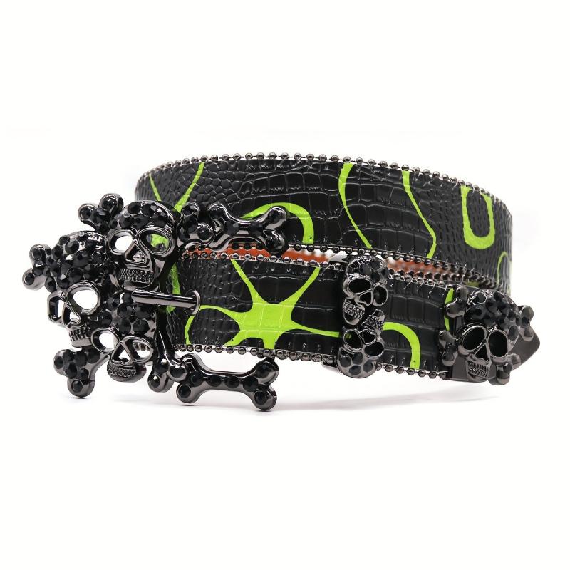 Large Skull Head Rhinestone Belt Hip hop Punk For Men