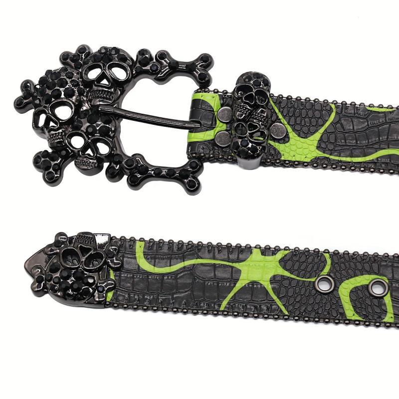 Large Skull Head Rhinestone Belt Hip hop Punk For Men