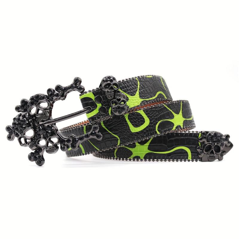 Large Skull Head Rhinestone Belt Hip hop Punk For Men
