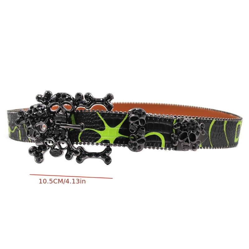 Large Skull Head Rhinestone Belt Hip hop Punk For Men