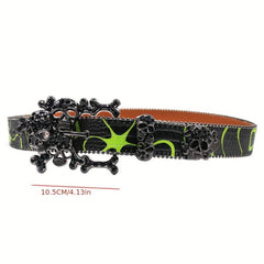 Large Skull Head Rhinestone Belt Hip hop Punk For Men