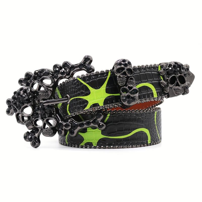 Large Skull Head Rhinestone Belt Hip hop Punk For Men