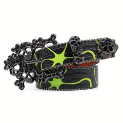 Large Skull Head Rhinestone Belt Hip hop Punk For Men