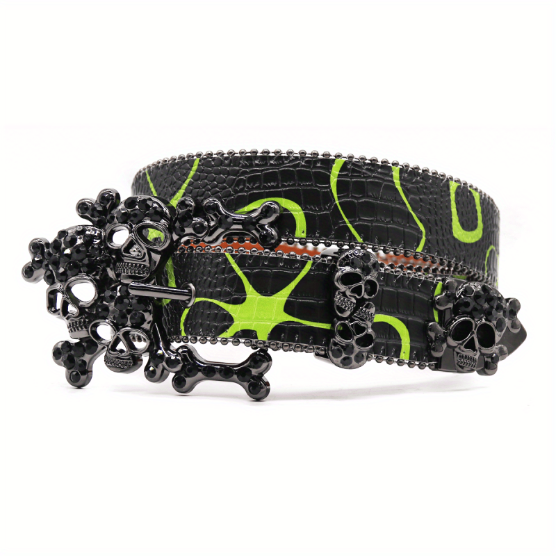 Large Skull Head Rhinestone Belt Hip hop Punk For Men