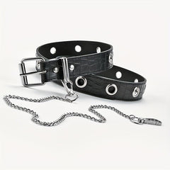 Men's Automatic Buckle Belt With Chain PU Leather Belt Punk Waist Strap