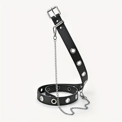 Men's Automatic Buckle Belt With Chain PU Leather Belt Punk Waist Strap