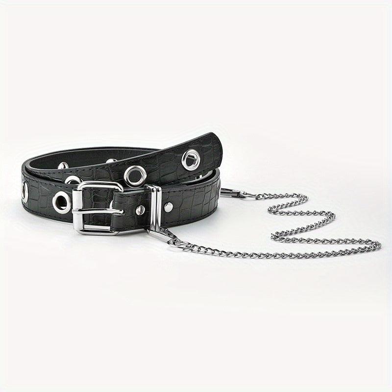 Men's Automatic Buckle Belt With Chain PU Leather Belt Punk Waist Strap