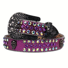 Rhinestone Skull Belt Purple Stone Studded Strap For Dress Jeans