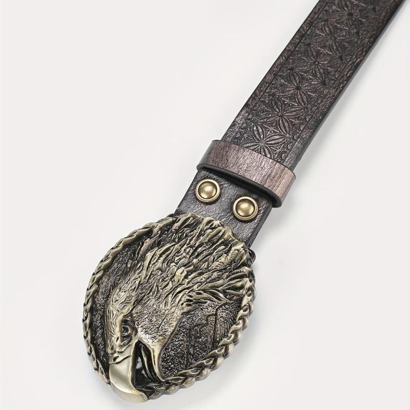 Men's Eagle Belt PU Leather Floral Belt Casual Jeans Western Cowboy Waist Strap