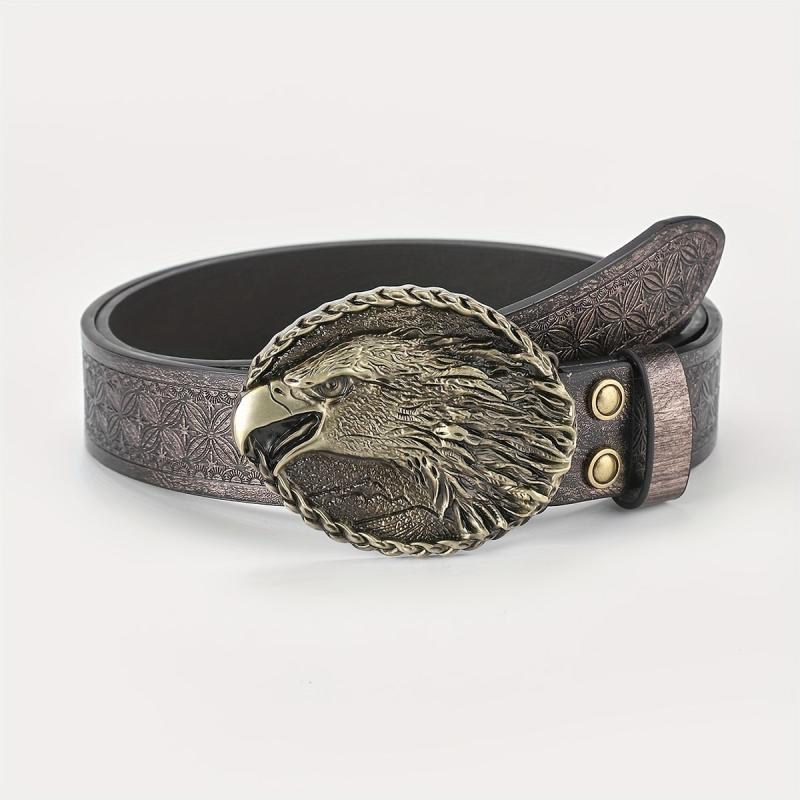 Men's Eagle Belt PU Leather Floral Belt Casual Jeans Western Cowboy Waist Strap