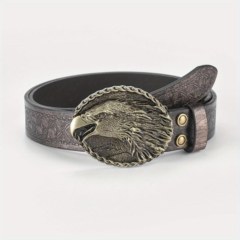 Men's Eagle Belt PU Leather Floral Belt Casual Jeans Western Cowboy Waist Strap