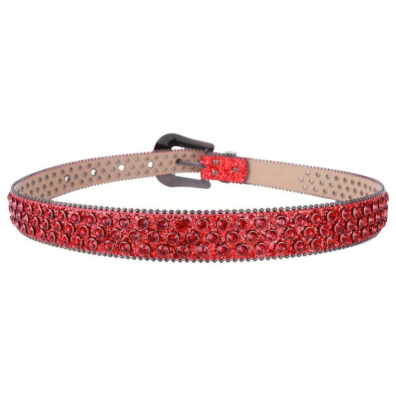 Men's Rhinestone Skull Buckle Belt Crystal Studded Leather Belt
