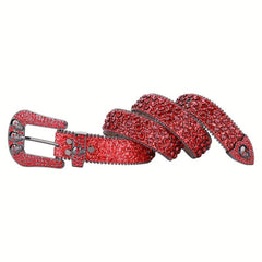 Men's Rhinestone Skull Buckle Belt Crystal Studded Leather Belt