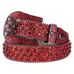 Men's Rhinestone Skull Buckle Belt Crystal Studded Leather Belt