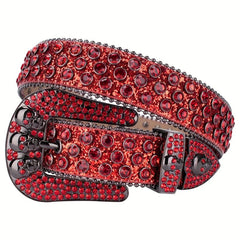 Men's Rhinestone Skull Buckle Belt Crystal Studded Leather Belt