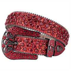 Men's Rhinestone Skull Buckle Belt Crystal Studded Leather Belt