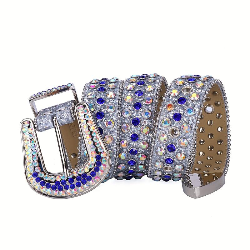 Men's Rhinestone Western Cowboy Belt Sparkle Studded Belts Strap