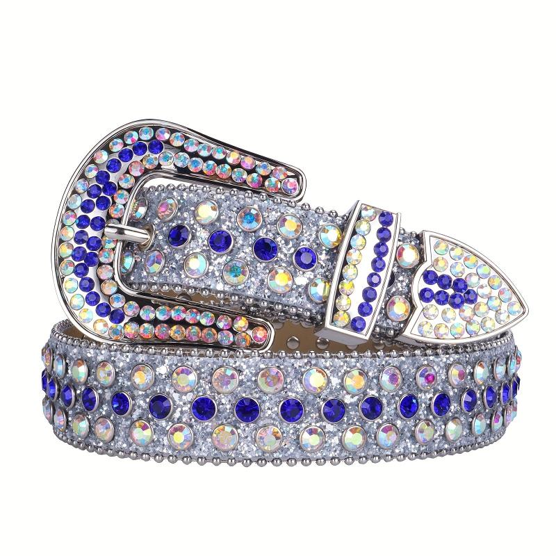 Men's Rhinestone Western Cowboy Belt Sparkle Studded Belts Strap