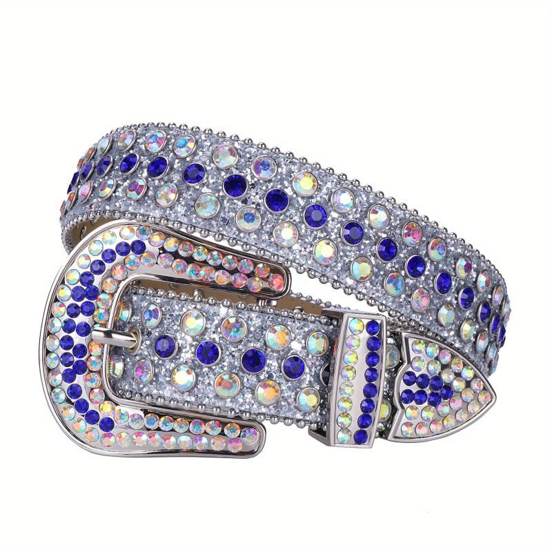 Men's Rhinestone Western Cowboy Belt Sparkle Studded Belts Strap