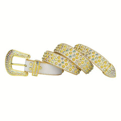 Rhinestone Leather Belt Western Cowboy Belt for Jeans Dress