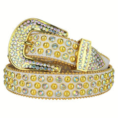 Rhinestone Leather Belt Western Cowboy Belt for Jeans Dress