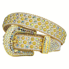 Rhinestone Leather Belt Western Cowboy Belt for Jeans Dress
