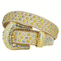 Rhinestone Leather Belt Western Cowboy Belt for Jeans Dress