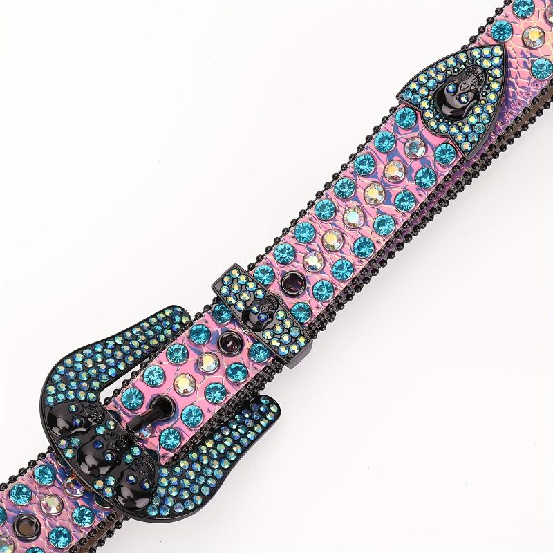 Rhinestone Leather Cowboy Belt Sparkle Studded Strap