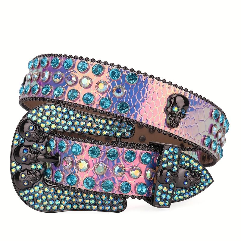 Rhinestone Leather Cowboy Belt Sparkle Studded Strap