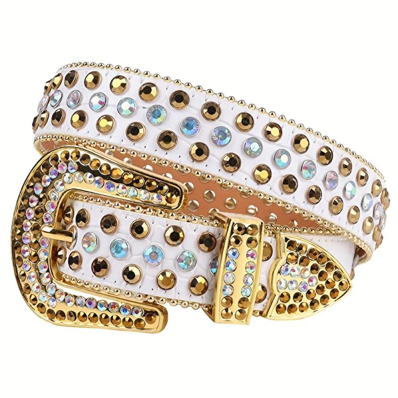 Men's Rhinestone Cowboy Bling Belt Strap Y2K Crystal PU Leather Jeans
