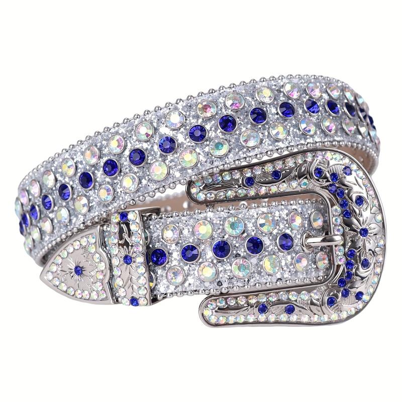 Sparkle Studded Rhinestone Leather Belt for Jeans Dress