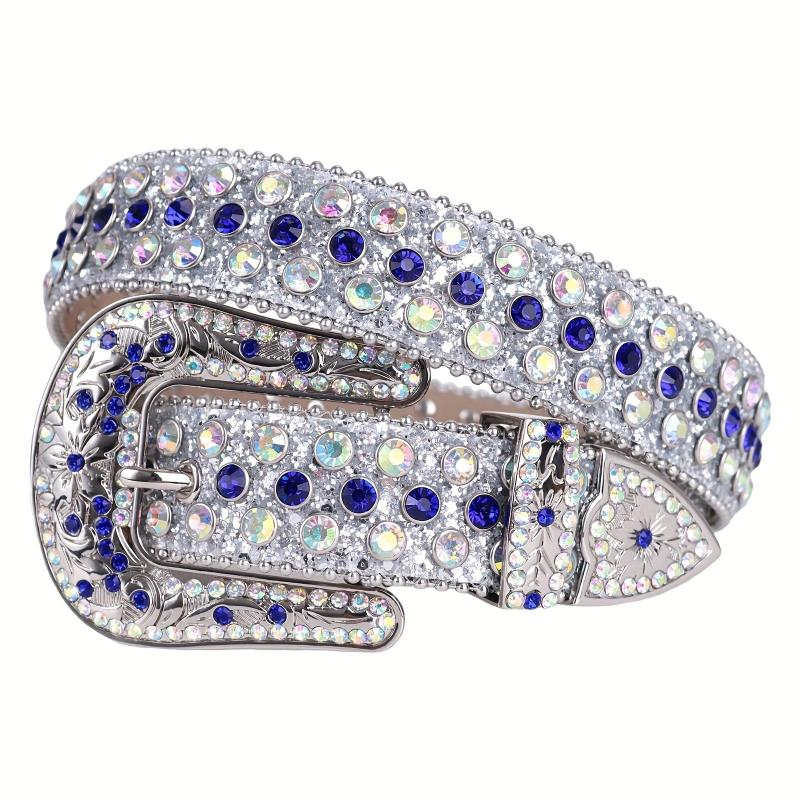 Sparkle Studded Rhinestone Leather Belt for Jeans Dress