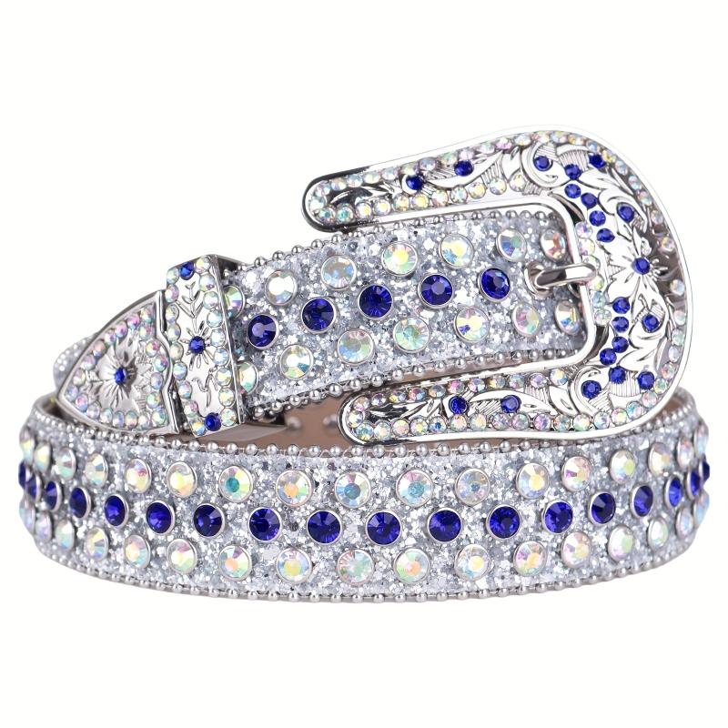 Sparkle Studded Rhinestone Leather Belt for Jeans Dress