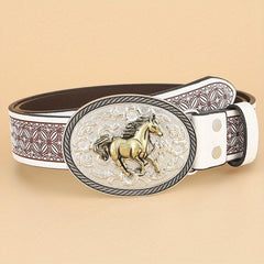 Vintage Coffee Cowboy Belt with Animal Head Buckles