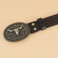 Vintage Coffee Cowboy Belt with Animal Head Buckles