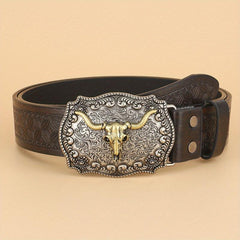 Vintage Coffee Cowboy Belt with Animal Head Buckles