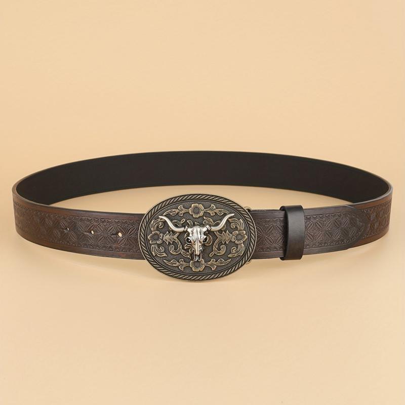 Vintage Coffee Cowboy Belt with Animal Head Buckles