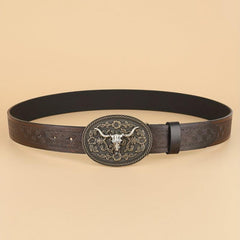 Vintage Coffee Cowboy Belt with Animal Head Buckles